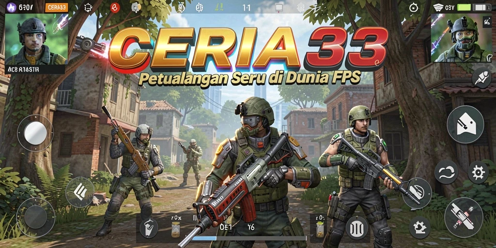 Screenshot gameplay CERIA33 yang penuh aksi menampilkan pertarungan seru di dunia FPS.