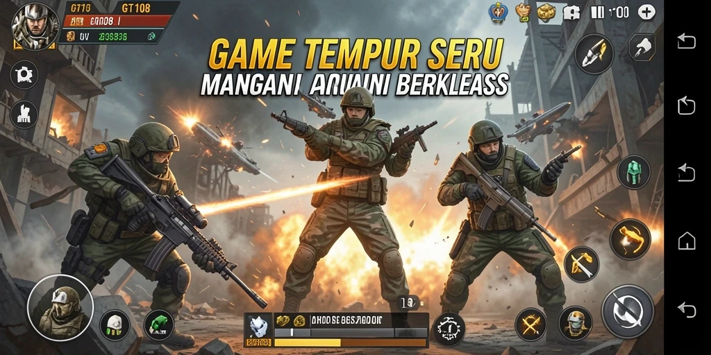 Tangkapan layar utama GT108 menampilkan aksi gameplay TPS yang mendebarkan.