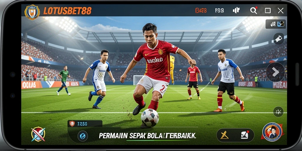 Tangkapan layar utama LOTUSBET88 menampilkan gameplay sepak bola yang seru.