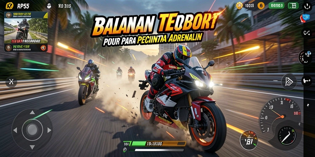Tampilan gameplay RP55 yang seru dan menegangkan saat balapan.