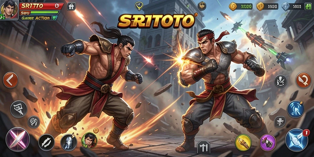 Screenshot gameplay SRITOTO menampilkan keseruan pertarungan action yang mendebarkan.