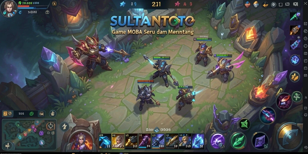 Tampilan gameplay MOBA seru di SULTANTOTO dengan karakter unik.